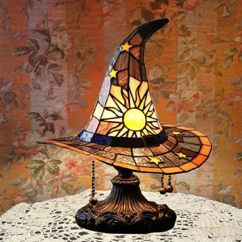 Vintage Witch Hat Stained-Glass Glow Ambient Night Light - DHACTIVE 5