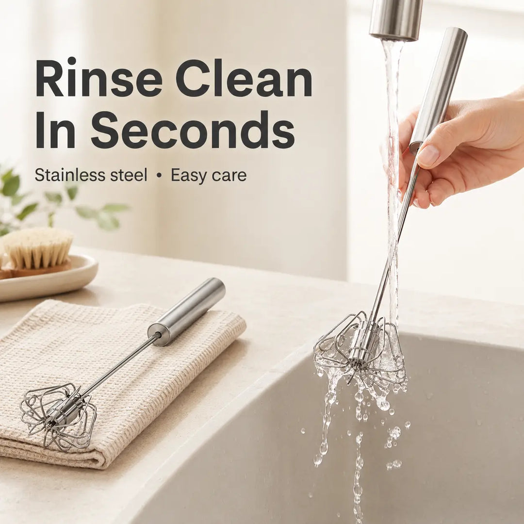 Stainless Steel Press-Spin Whisk — Whip Eggs Without the Effort