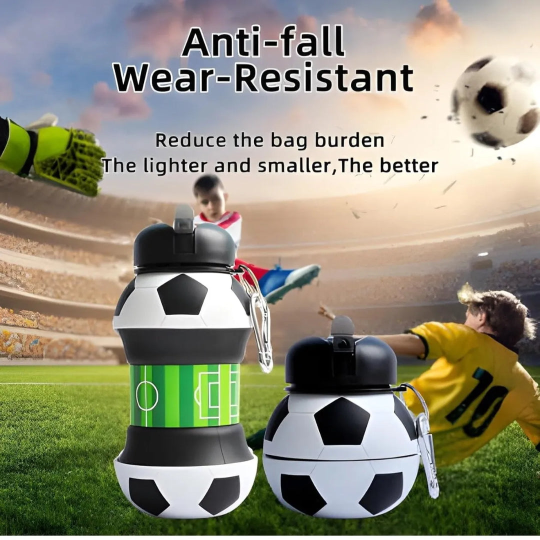 550ml Collapsible Football Water Bottle – Portable Silicone Sporty Foldable Drinkware - DHACTIVE