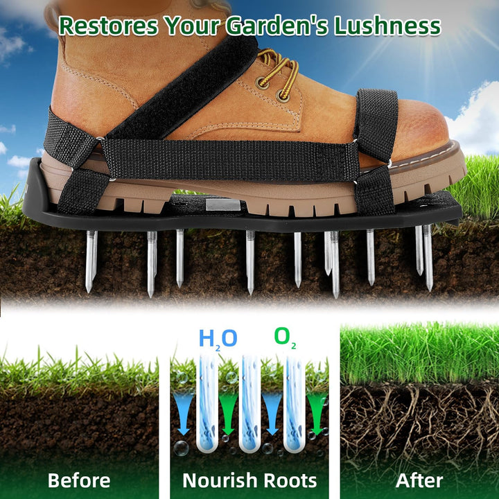 Heavy Duty Lawn Aerator Shoes for Hard Clay – No-Slip Straps - DHACTIVE