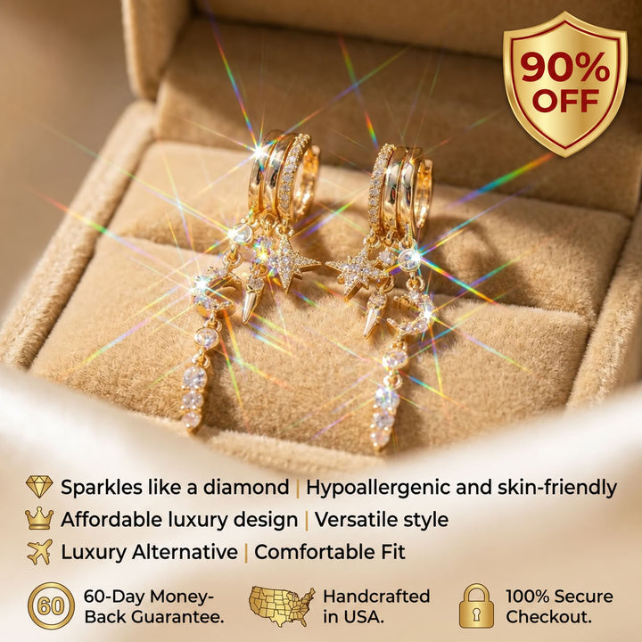 Celestial Elegance: Handmade Lab-Grown Diamond Star &amp; Moon Drop Earrings--Last Day Sale-90% OFF💕