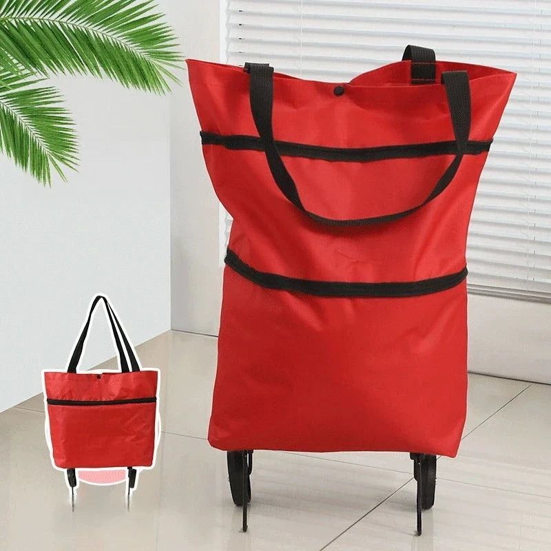 Foldable Rolling Grocery Bag Cart – Large Capacity Tote for Easy Shopping Trips