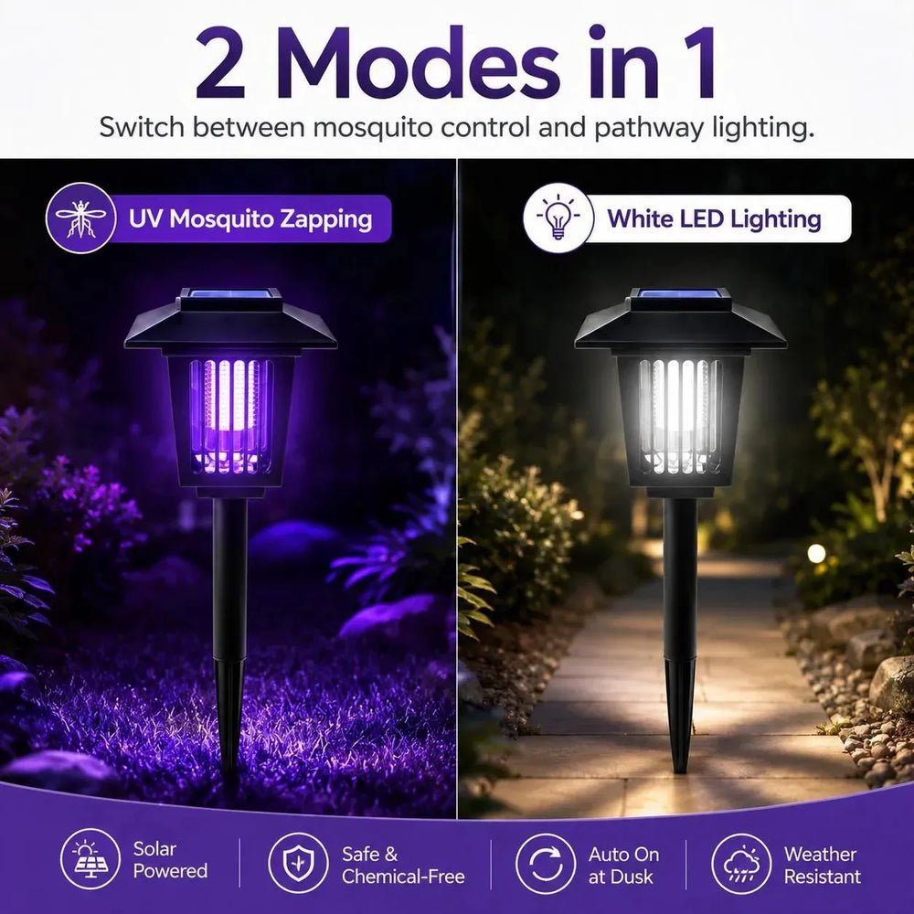 [2-Pack] 2-in-1 Solar Bug Zapper & Decorative Outdoor LED Garden Light - DHACTIVE 2