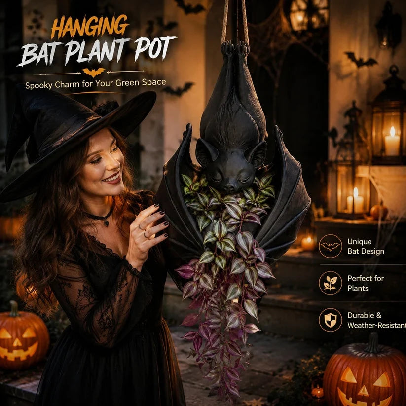 Spooky Bat Planter Hanger – Halloween Decor for Small Plants &amp; Dried Stems