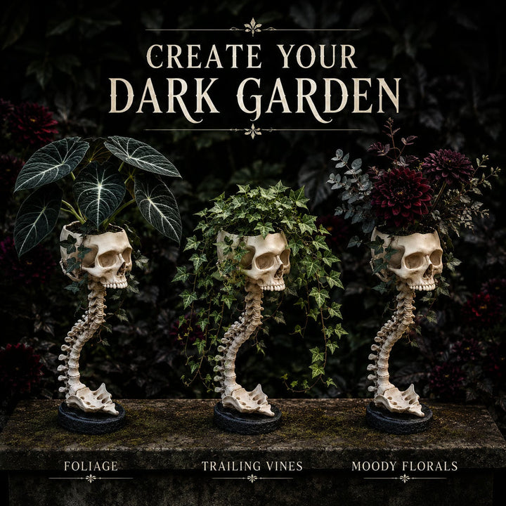 Skull Planter with Stand – Halloween Decor for Shelves