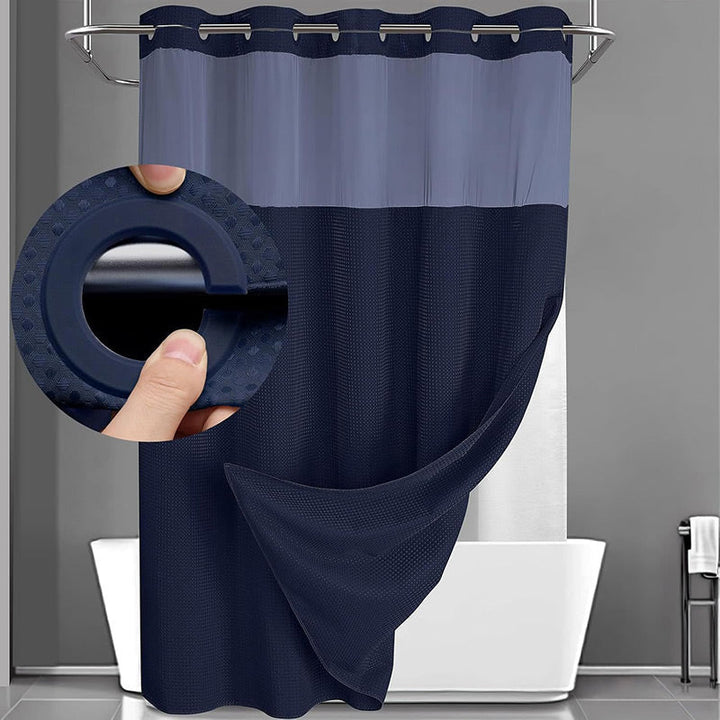 No-Hook Waffle Shower Curtain with Snap-In Liner