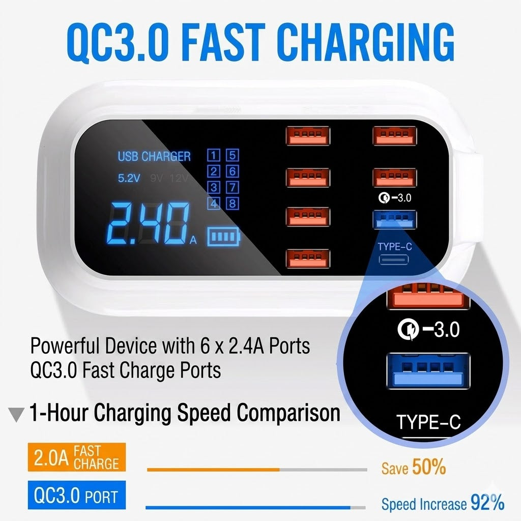 8-Port USB Charging Station – 55W-140W Fast Charger Hub - DHACTIVE 6