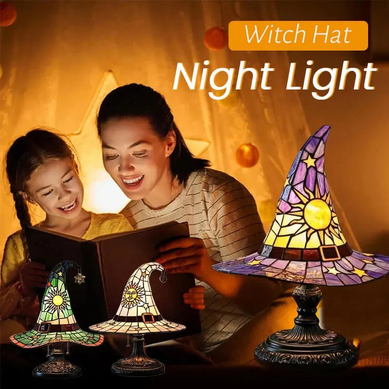 Vintage Witch Hat Stained-Glass Glow Ambient Night Light - DHACTIVE