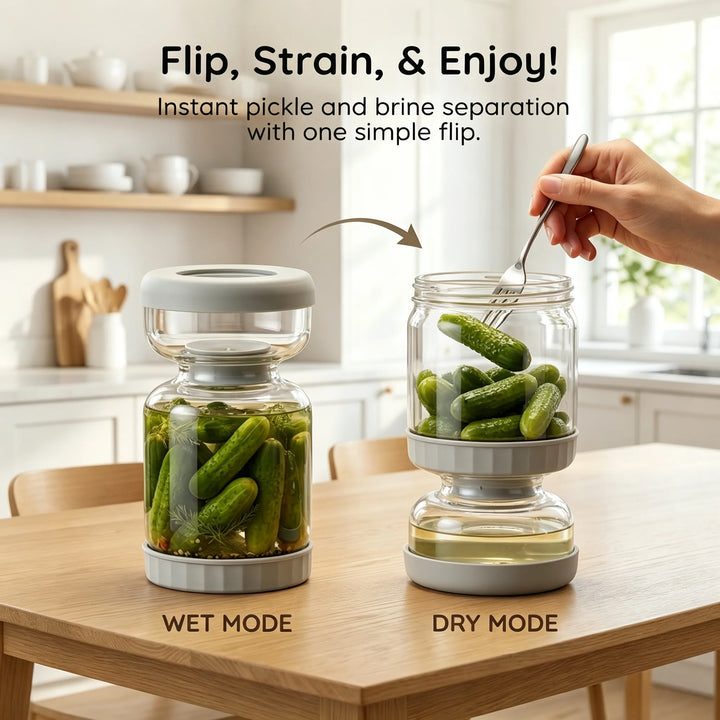 Pickle &amp; Olive Hourglass Jar with Strainer – 2 Pack, BPA-Free