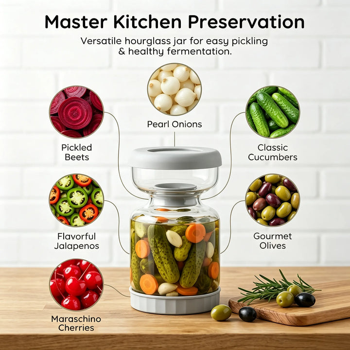 Pickle &amp; Olive Hourglass Jar with Strainer – 2 Pack, BPA-Free