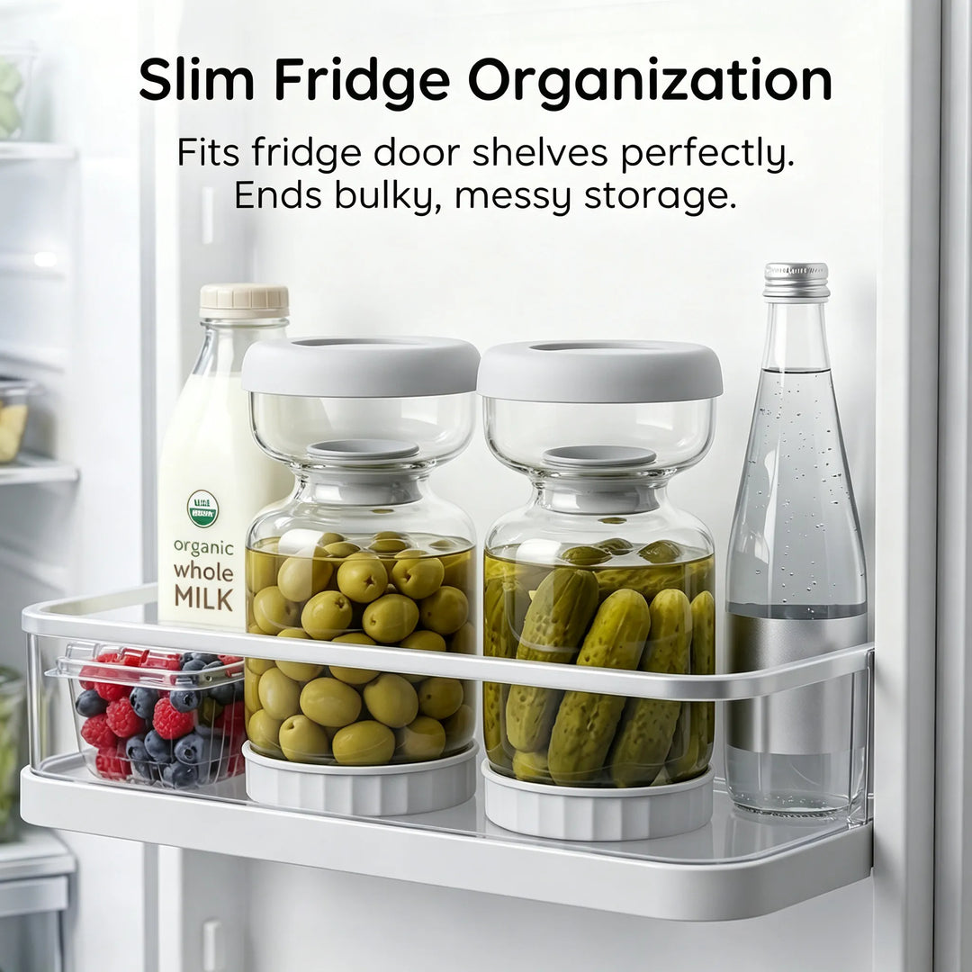 Pickle &amp; Olive Hourglass Jar with Strainer – 2 Pack, BPA-Free