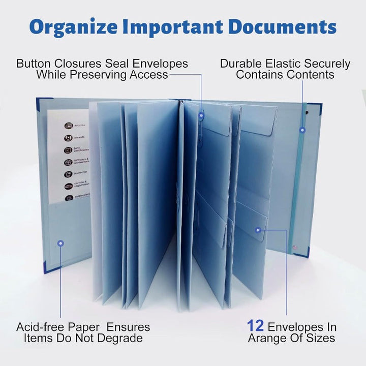 12-Pocket Accordion Document Organizer – Acid-Free, String-Tie Closures, Labels