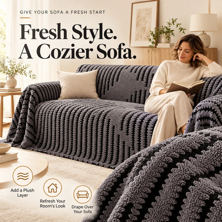 Plush Sofa Cover Protector – Soft, Anti-Slip, Machine-Washable
