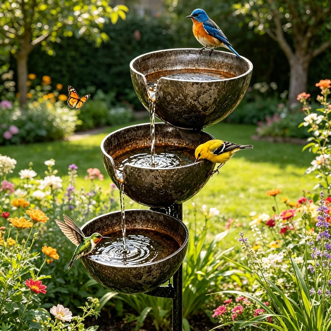 Metal Leaf Rain Catcher Bird Bath - Outdoor Garden Stakes - DHACTIVE