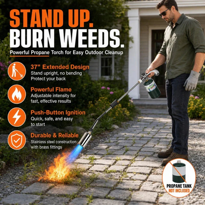 Long-Handle Propane Torch for Weeds, Snow &amp; Ice – Piezo Ignition, 30-inch