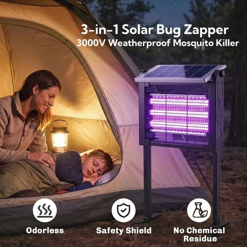 3-in-1 Solar Bug Zapper - 3000V Weatherproof Mosquito Killer - DHACTIVE