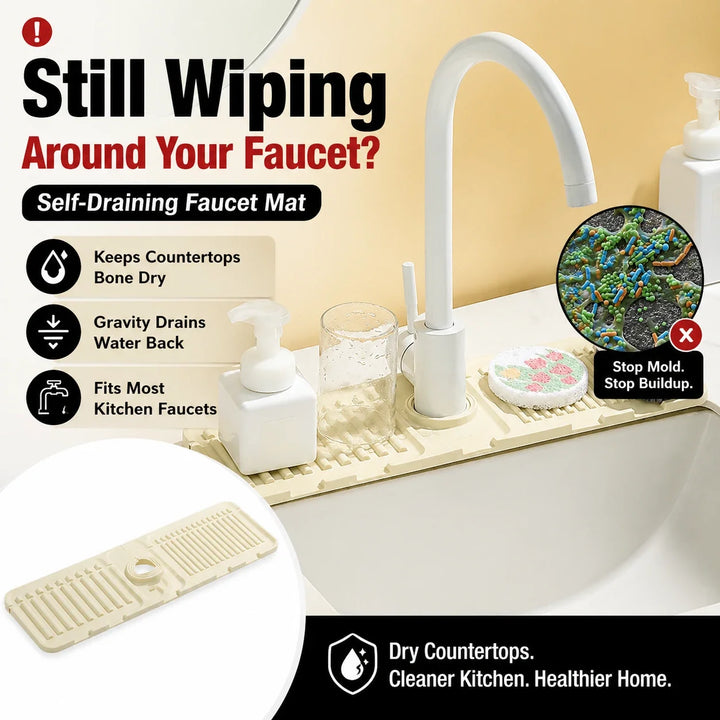 Sloped Sink Splash Guard Mat | Kitchen &amp; Bathroom Faucet Draining Mat