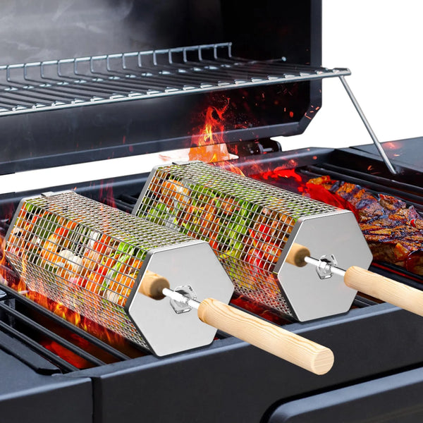 Heavy Duty Rolling Grill Basket Set | No More Food Falling Through