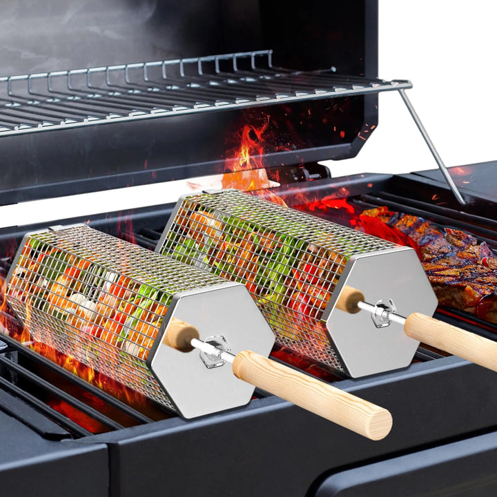 Heavy Duty Rolling Grill Basket Set – No More Food Falling Through - DHACTIVE