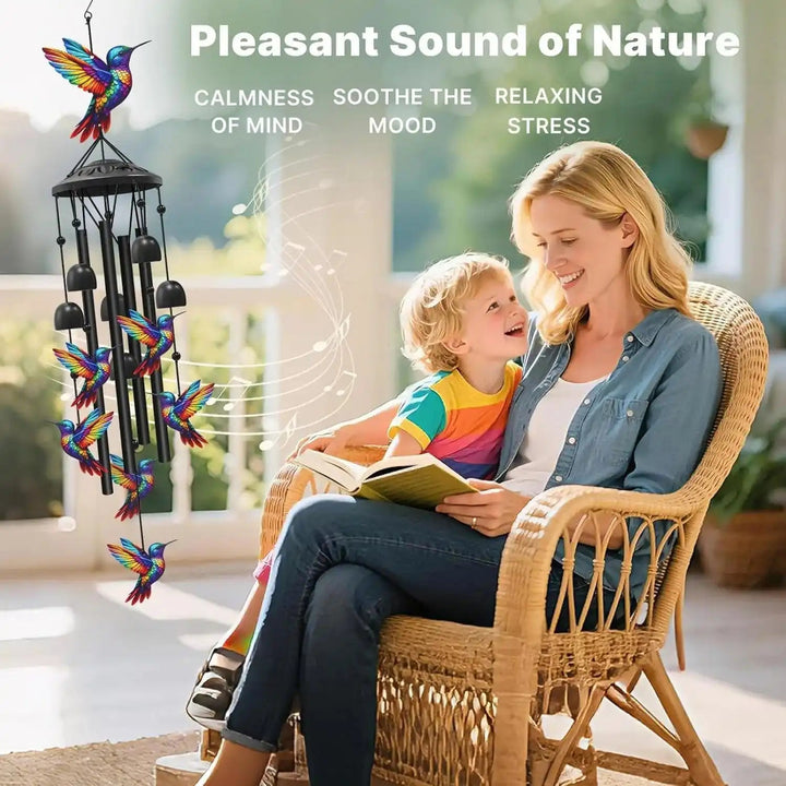 Retro Hummingbird Wind Chime with Resonant Tubes &amp; Clear Bells