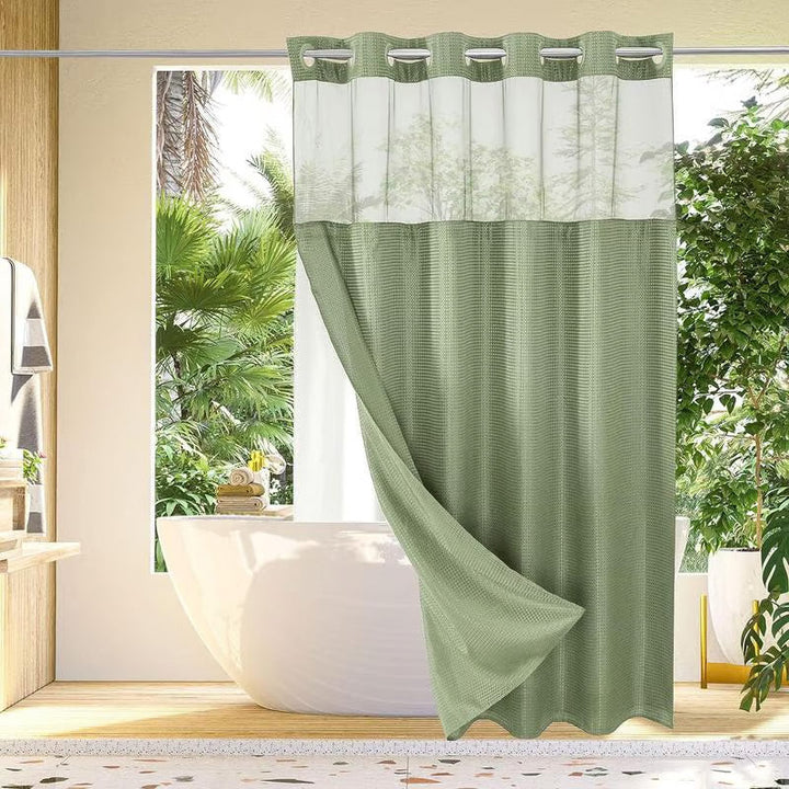 No-Hook Waffle Shower Curtain with Snap-In Liner