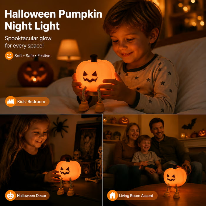 Squishy Pumpkin Night Light – USB Rechargeable, 3 Brightness Levels