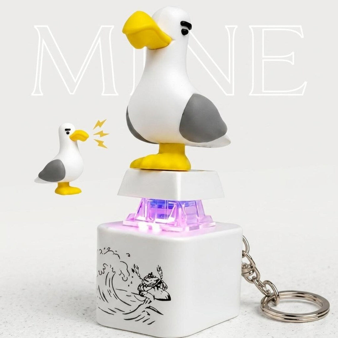 2-Piece Funny Seagull "MINE!" Keycap Keychain – Cute Mechanical Keyboard Fidget Toy, Value Set - DHACTIVE