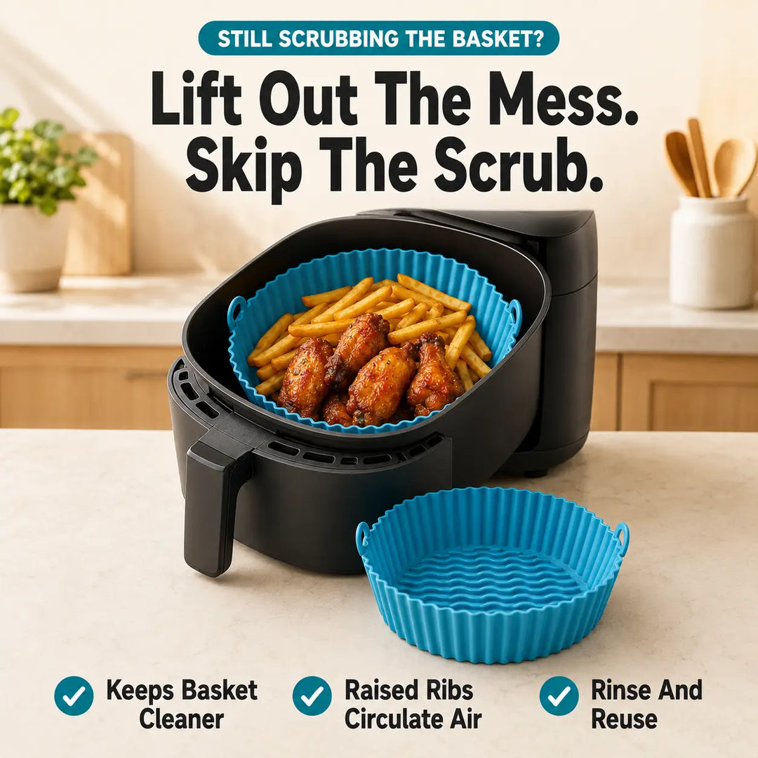 （2-Pack）Reusable Silicone Air Fryer Liners (2-Pack) - Nonstick Tray