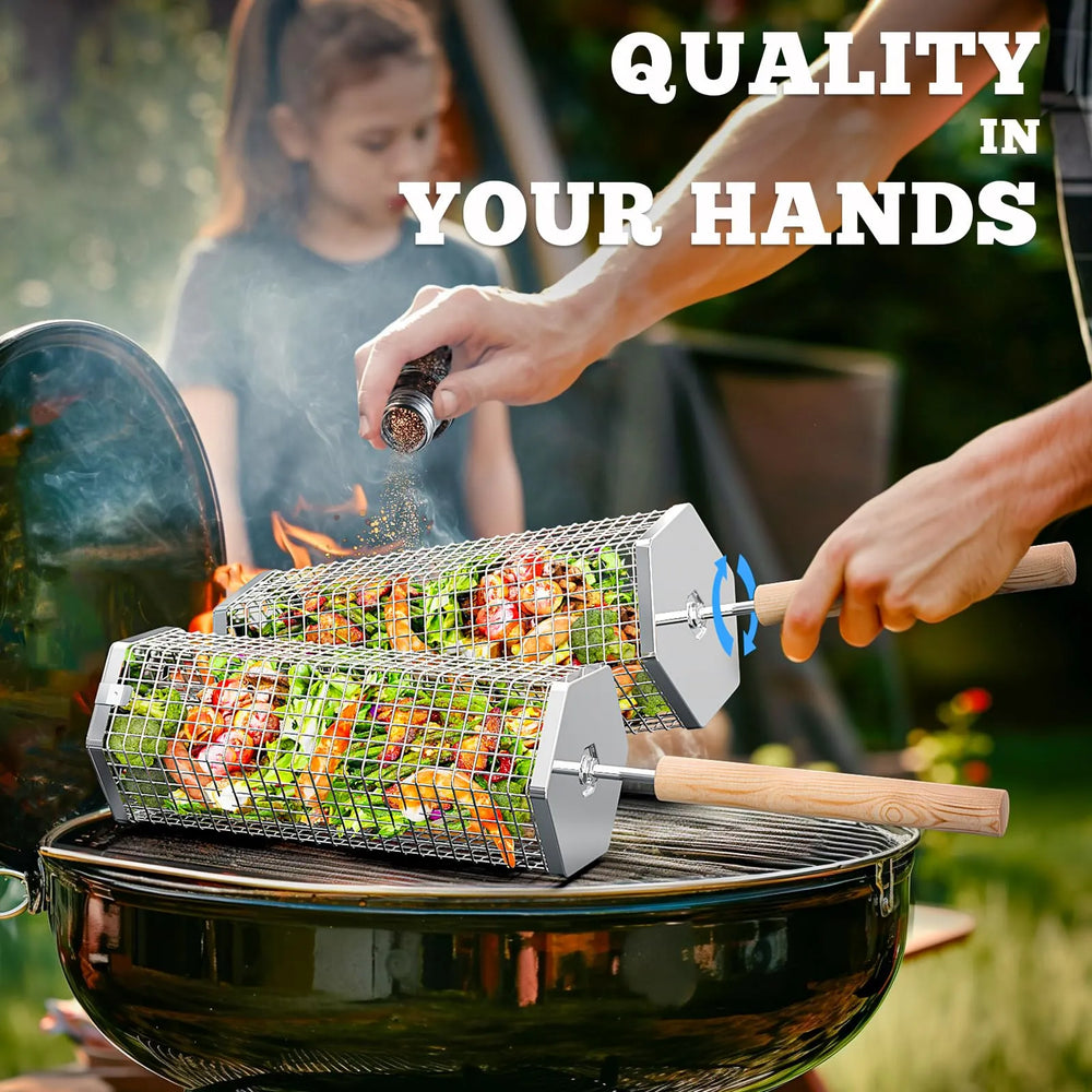 Heavy Duty Rolling Grill Basket Set – No More Food Falling Through - DHACTIVE 2