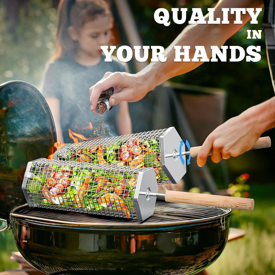Heavy Duty Rolling Grill Basket Set – No More Food Falling Through - DHACTIVE 2