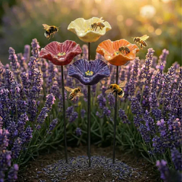 Handmade Bee Blossoms - All-Weather Ceramic Drinking Bowls, Set of 4 - DHACTIVE 2