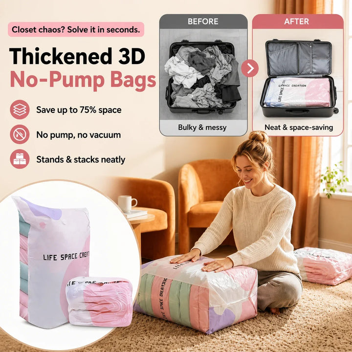 Thickened 3D Vacuum Storage Bags – No Pump, Stands Upright