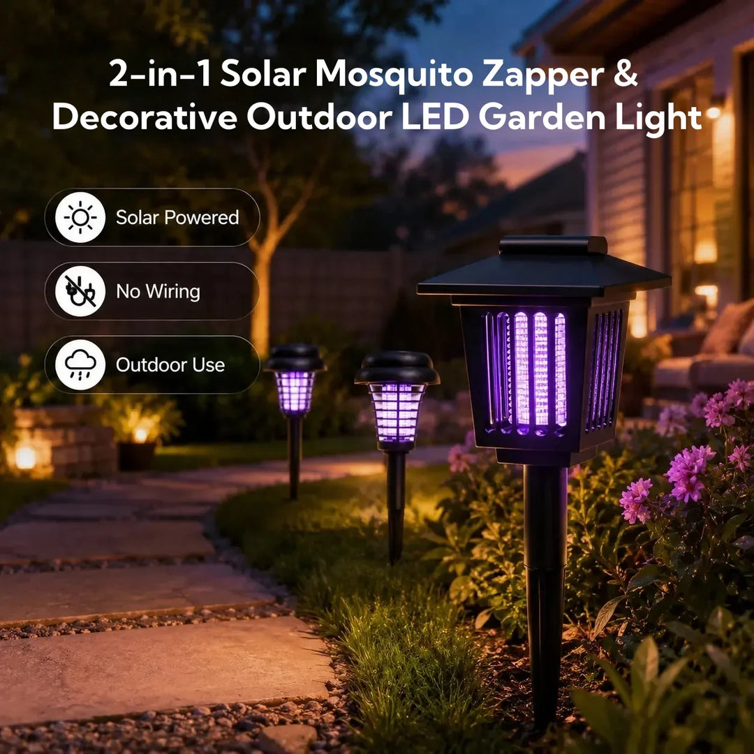[2-Pack] 2-in-1 Solar Bug Zapper &amp; Decorative Outdoor LED Garden Light