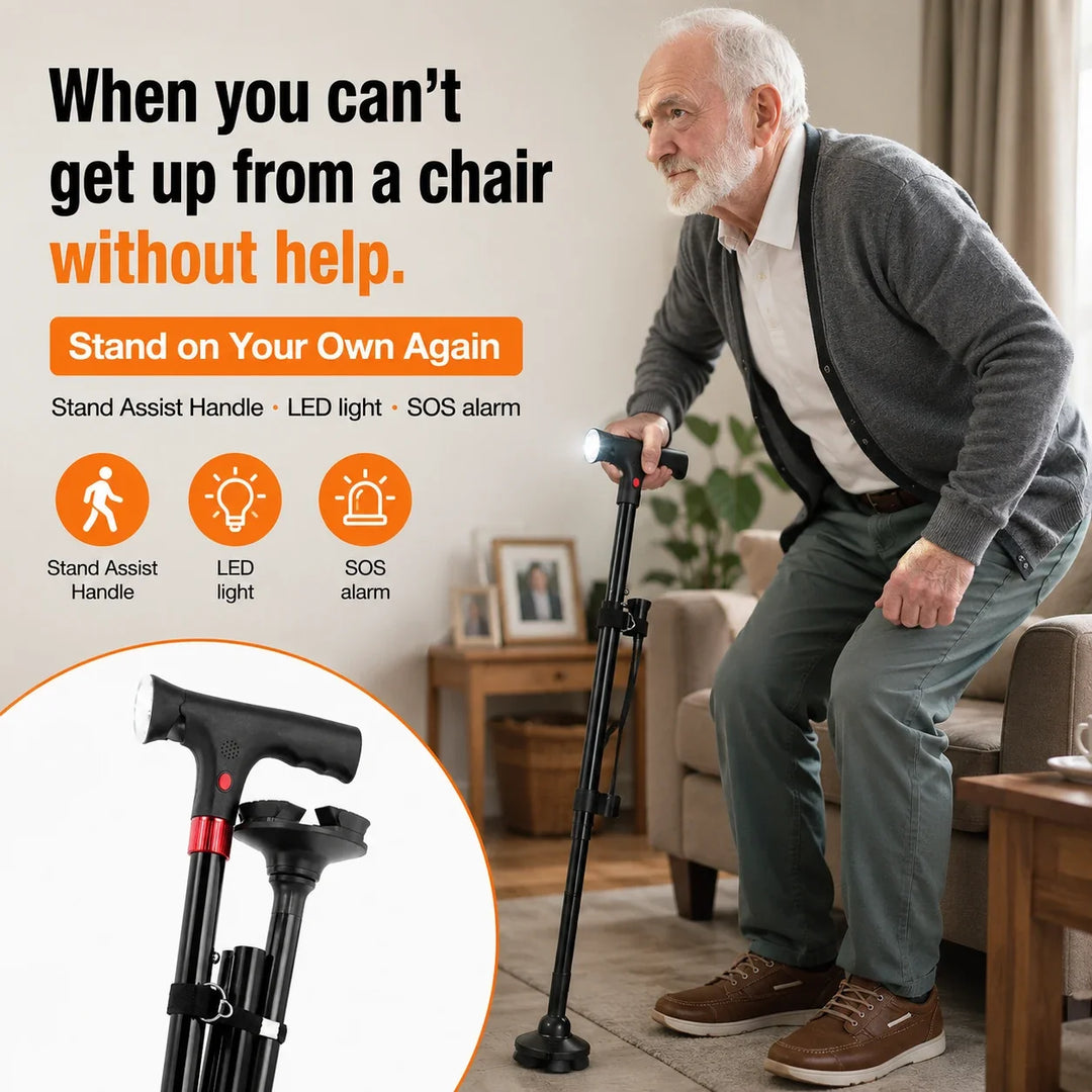 Smart Folding Safety Cane with LED Light &amp; SOS Alarm
