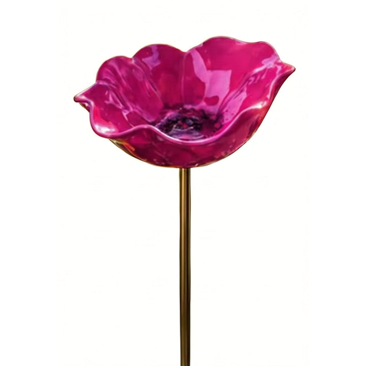 PetalHaven Hand-Formed Poppy Bird Bath – Elegant Garden Stake Decor - DHACTIVE 7