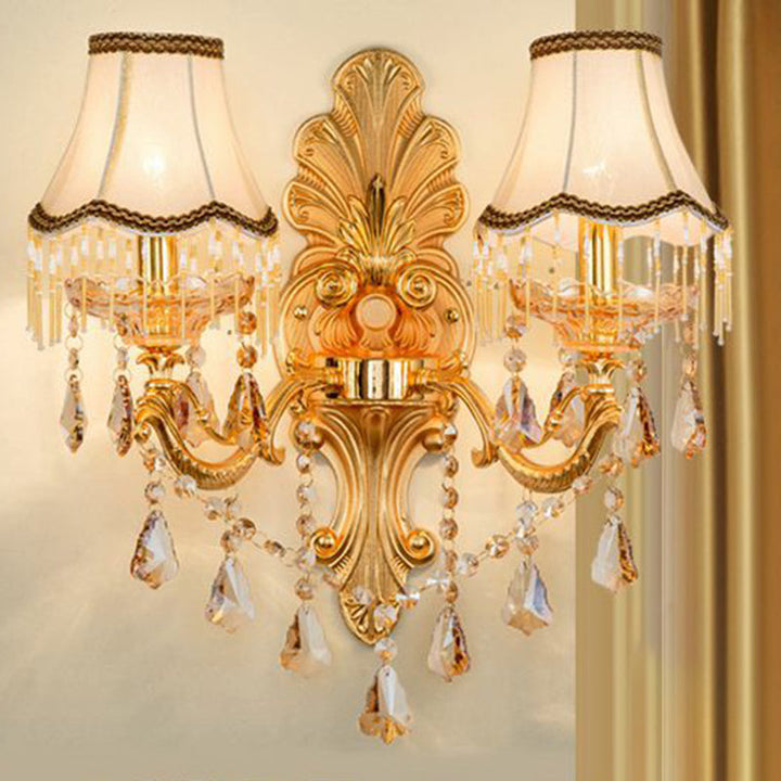 Victorian Candle Wall Sconces Lighting Metal Wall Mount Light with Shade and Crystal Decor - DHACTIVE 11