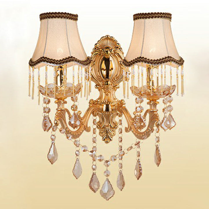 Victorian Candle Wall Sconces Lighting Metal Wall Mount Light with Shade and Crystal Decor - DHACTIVE 4