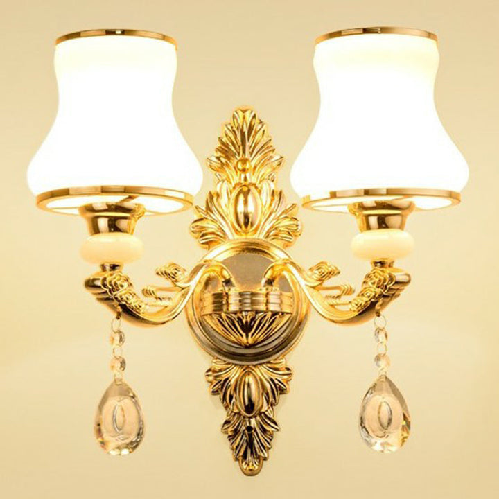 Victorian Candle Wall Sconces Lighting Metal Wall Mount Light with Shade and Crystal Decor - DHACTIVE 10