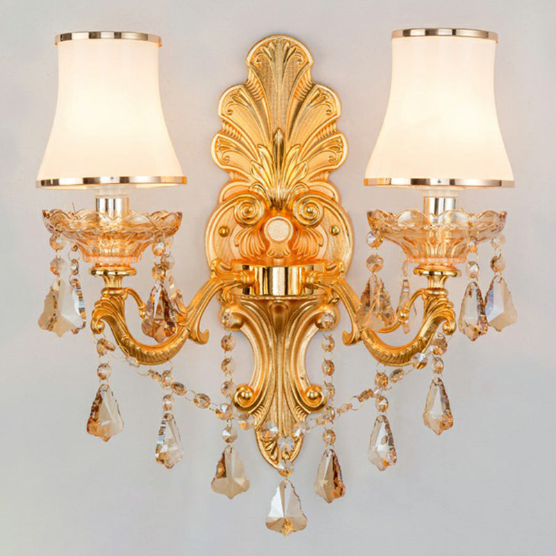 Victorian Candle Wall Sconces Lighting Metal Wall Mount Light with Shade and Crystal Decor