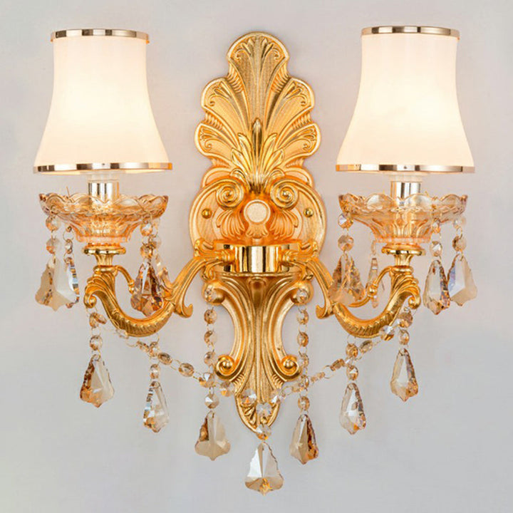 Victorian Candle Wall Sconces Lighting Metal Wall Mount Light with Shade and Crystal Decor - DHACTIVE 6