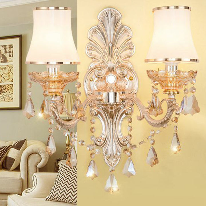 Victorian Candle Wall Sconces Lighting Metal Wall Mount Light with Shade and Crystal Decor