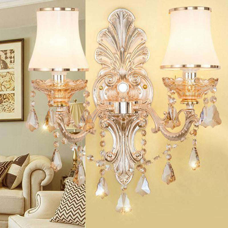 Victorian Candle Wall Sconces Lighting Metal Wall Mount Light with Shade and Crystal Decor - DHACTIVE 12