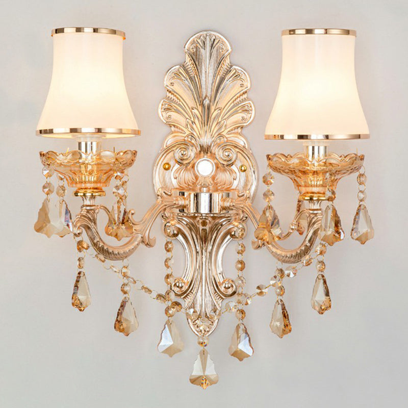 Victorian Candle Wall Sconces Lighting Metal Wall Mount Light with Shade and Crystal Decor