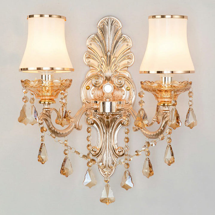 Victorian Candle Wall Sconces Lighting Metal Wall Mount Light with Shade and Crystal Decor