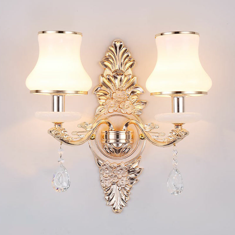 Victorian Candle Wall Sconces Lighting Metal Wall Mount Light with Shade and Crystal Decor - DHACTIVE 5