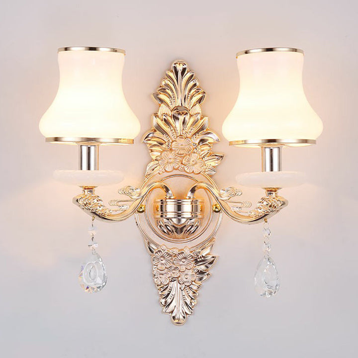 Victorian Candle Wall Sconces Lighting Metal Wall Mount Light with Shade and Crystal Decor - DHACTIVE 5