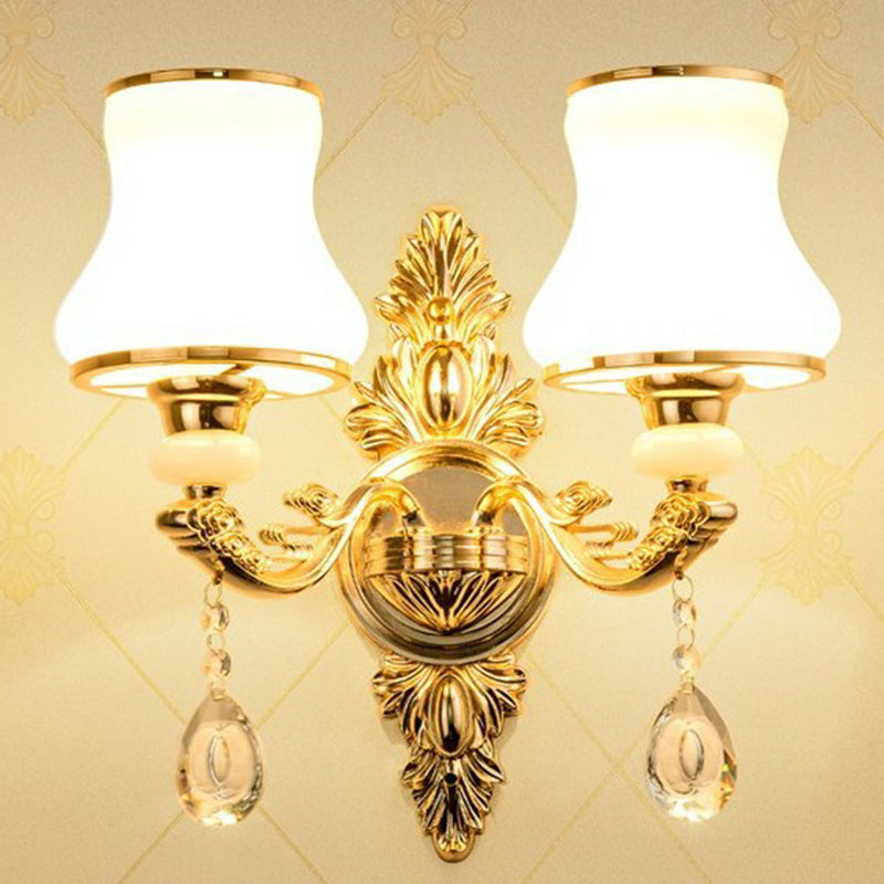 Victorian Candle Wall Sconces Lighting Metal Wall Mount Light with Shade and Crystal Decor - DHACTIVE 2