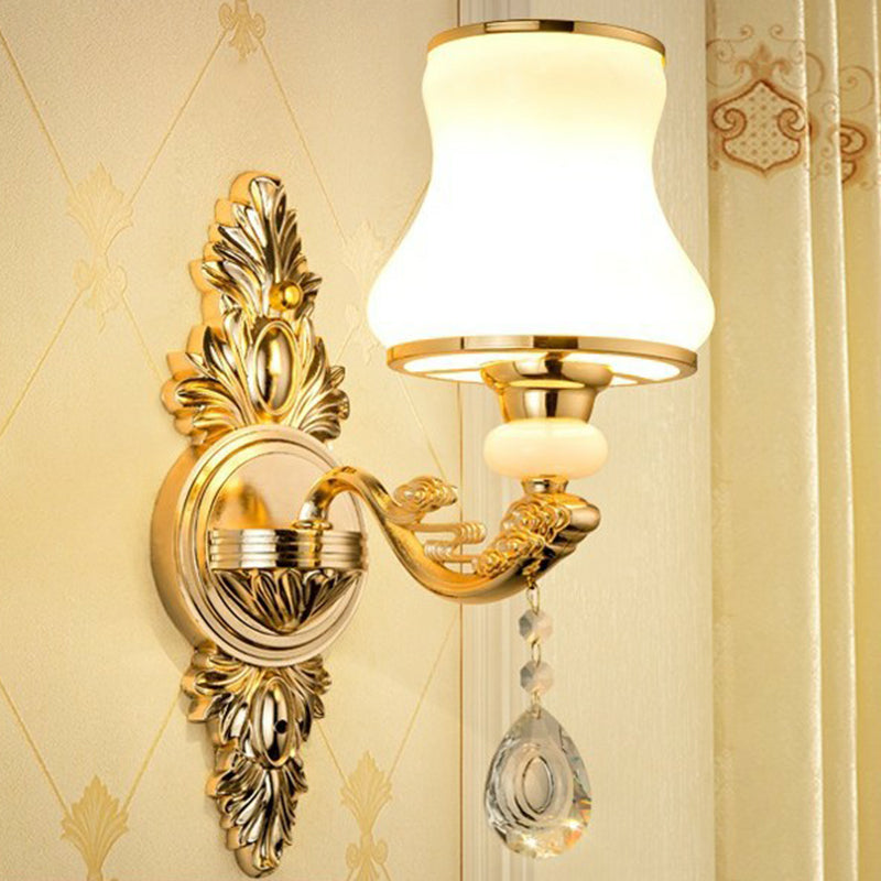 Victorian Candle Wall Sconces Lighting Metal Wall Mount Light with Shade and Crystal Decor - DHACTIVE