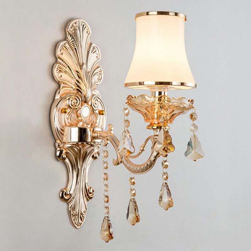 Victorian Candle Wall Sconces Lighting Metal Wall Mount Light with Shade and Crystal Decor