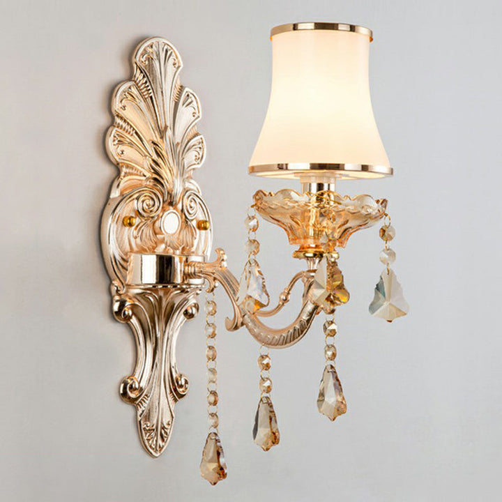 Victorian Candle Wall Sconces Lighting Metal Wall Mount Light with Shade and Crystal Decor - DHACTIVE 14